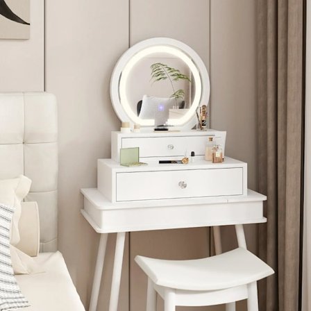 Makeup-spejl med 2 skuffer – Hvid