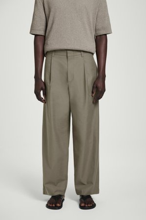 COS Homme Pantalon Large En Sergé De Coton in Beige