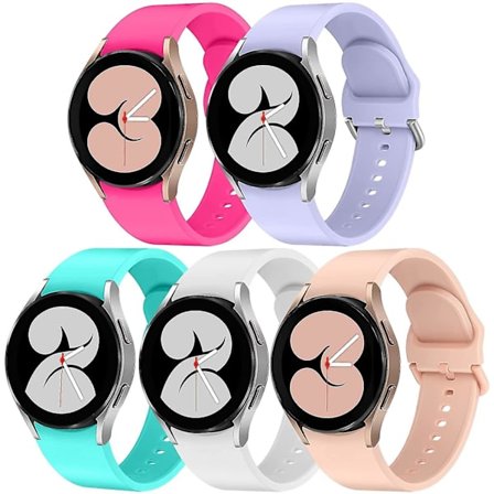 5-pack band kompatibla med Samsung Galaxy Watch 4 40 mm 44 mm/ Galaxy Watch 4 Classic 46 mm 42 mm, 20 mm justerbara silikonremmar