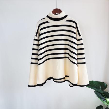 Naisten Neuleet Syksyinen Talvi Neule Turtleneck Raidallinen pusero Löysä ja Laiska Tyyli Temperamentti White 60*140*48cm