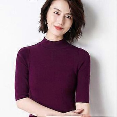 Cashmere Turtleneck Kortärmad Stickad Tröja Dam Bas T Ull Cashmere Tröja (L lila)