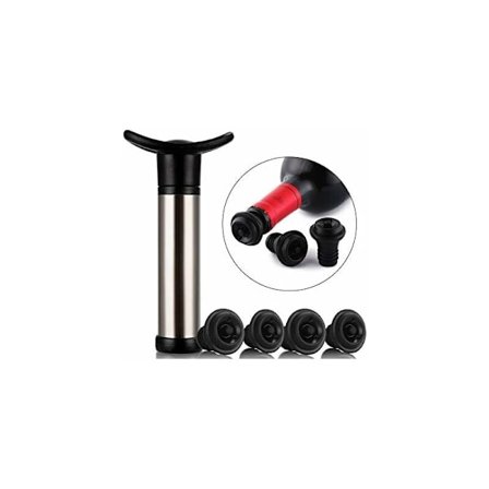Vakuumpumpe i rustfrit stål til vinbevaring, bruges til at fjerne luft og vakuumforsegling af vin, med 4 propper