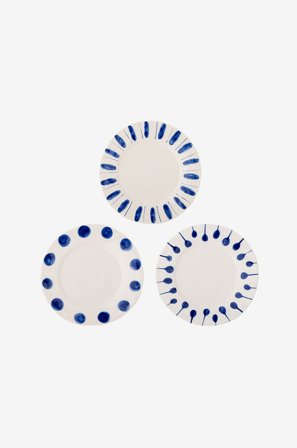 Bloomingville - Linora Tallrik, D28xH3 cm, set om 3 - Blå - Tallrikar - Från Homeroom