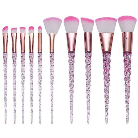 Girly Makeup-borstar Set, 10 st Kristallklara Handtag Puder Foundation Concealer Ögonskugga Eyeliner Ögonbryn Borste För Flickor Ideal Skönhet