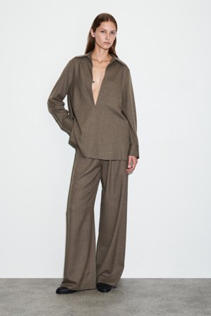 COS Women's Camisa De Mezcla De Lana Con Cuello Abierto in Marrón