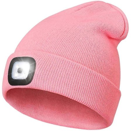 Genopladelig LED Hue med Lys, Perfekte Far Gaver til Jul, Strømpefyld Cap med Lys Håndfri Pandelampe Unisex Varm Strikket Hue til Vinter