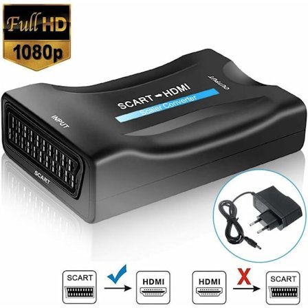 Scart till HDMI-omvandlare, Scart till HDMI-videokonverterare 1080P/720P Kompatibel med HDTV STB VHS Xbox PS3 Sky DVD Blu-ray
