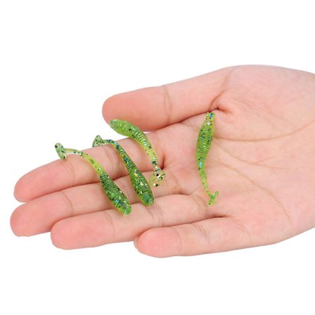 50 stk. 5 cm bløde plastik fiske lokkemad T hale Grub orm agn fiskegrej tilbehør cyan