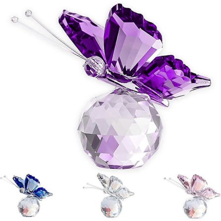 Krystall Sommerfugl, Lilla Krystallglass Flygende Sommerfugl Med Sfærisk Base (blå)