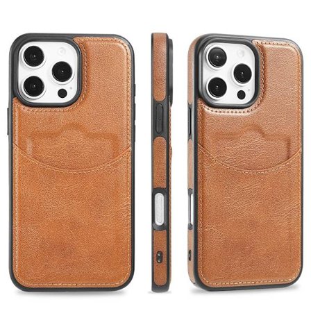 Slimmat Kortfacksskal i Läder kompatibel med Iphone 16 pro max