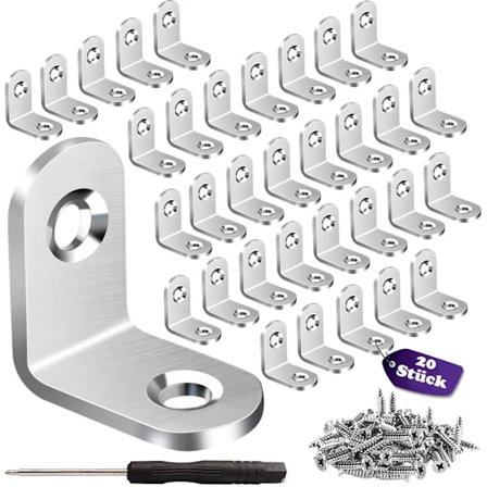 20 vinkeljärn, 30 x 30 mm metallvinkeljärn, 90 grader