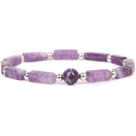 Helmi-ranneke luonnonametisti kivi suorakaiteen muotoinen ranneke Elas