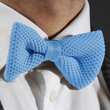 Baby Blue Knitted Pre-Tied Bow Tie for Men - Pre-tied bow ties