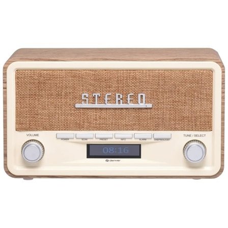 Denver Retro-radio med bluetooth og alarm - lyst træ