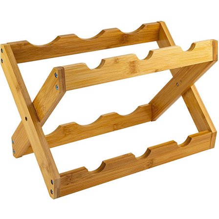 Vinställ i bambu, X-form, 6 flaskor, rustik, litet, hopfällbart vinställ, natur