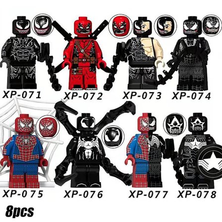 8-pack Superhjälte-Minifigur Byggklossar Set, Venom Spiderman Mini Actionfigurer Leksaker Presenter Heminredning