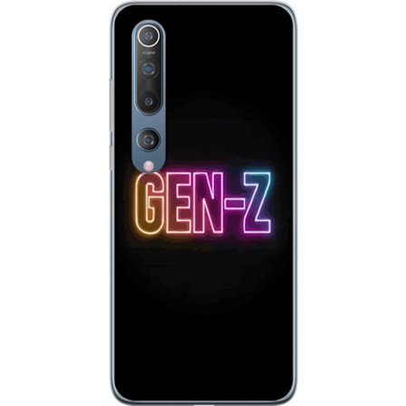 Yhteensopiva Puhelinkuori Xiaomi Xiaomi Mi 10 5G Neontext Gen Z värikkäässä valossa tummaa taustaa vasten modernissa digitaalisessa tyyliissä