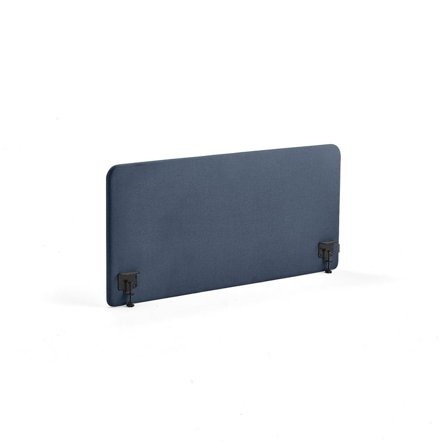 Desk screen ZONE, black brackets, 1400x650x36 mm, fabric Hush, navy blue