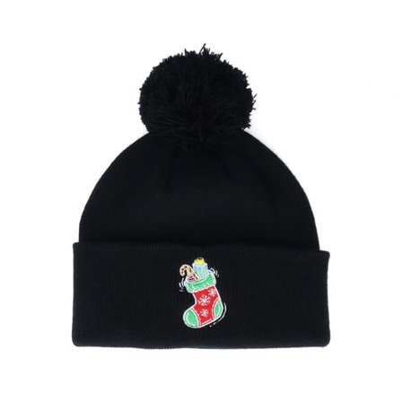 Ho-Ho-Hats - Svart pom Beanie - Kids Christmas Sock Gift Black Pom Pom Beanie - Iconic @ Hatstore