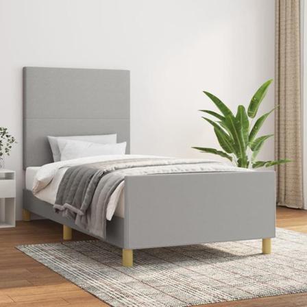 Vidaxl Sängram Med Huvudgavel Ljusgrå 90x190 Cm Tyg Grå