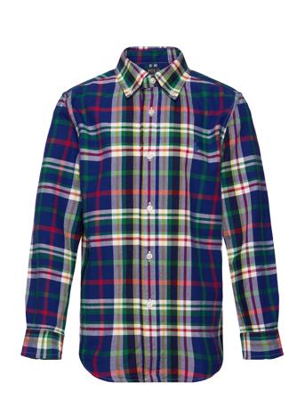 Plaid Cotton Oxford Shirt Tops Shirts Long-sleeved Shirts Blue Ralph Lauren Kids