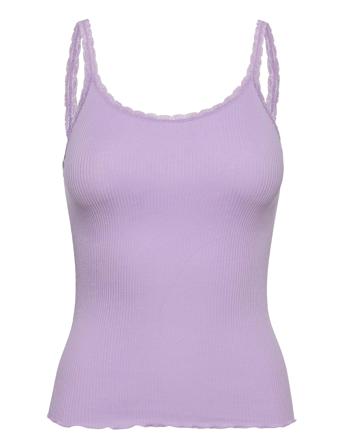 Cotton Top Regular W/ Lace Top Ærmeløs Top Lilla Barbara Kristoffersen By Rosemunde