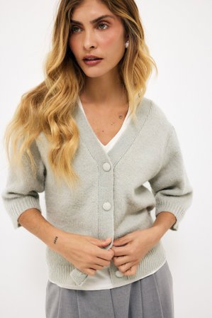 NA-KD Knitted Puff Sleeve Wool Blend Cardigan - Cardigans - Grøn - XL
