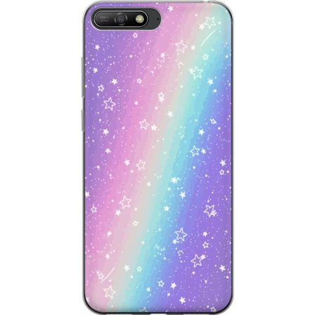 Kompatibelt Mobildeksel til Huawei Y6 (2018) Rainbow-farget pastellbakgrunn med hvite stjerner og gnistrende prikker i myk overgang