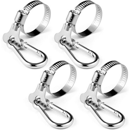 4 stk. Flaggstangsklemmer, flaggstangringer i rustfritt stål med karabinkrok, 19-30 mm justerbar diameter for båt, yacht, lastebil, ATV, hage, H