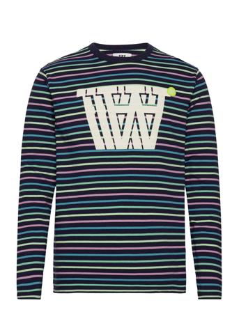 Mel Stripe Long Sleeve Navy Double A By Wood Wood