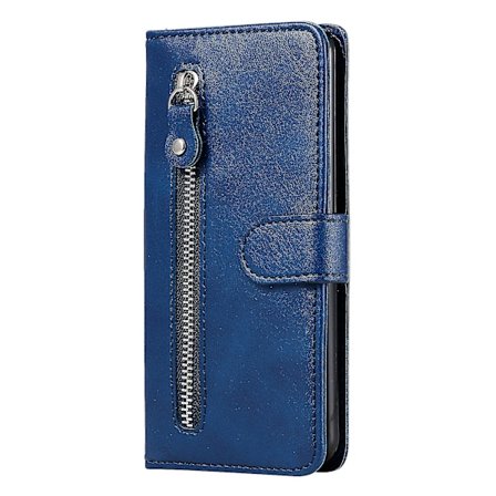 Ny lommebokveske kompatibel med iPhone 12, premium PU-lær med magnetisk lukking, kortspor, kickstand, glidelåslomme, mykt TPU-deksel - Blå