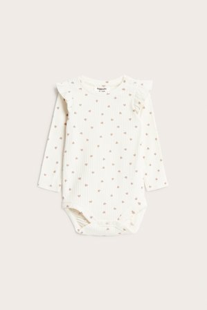 Kappahl | Ribbestrikket body med hjerter | Beige