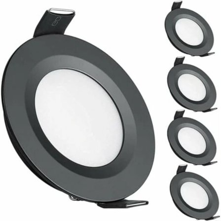 {PL}TS-4 x Spot LED Indbygningsspot 12V Hul 58-65mm 3W 3200K Loftlampe Indbygget til Autocamper Båd Campingvogn Van Yacht, Varm Hvid (Sort)