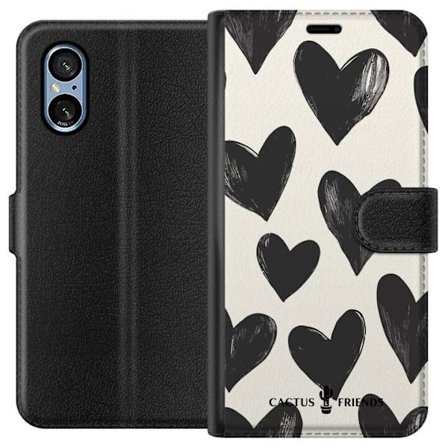 Kompatibel Tegnebogsetui til Sony Sony Xperia 5 V Cactus and Friends - Bold Black Love Pattern