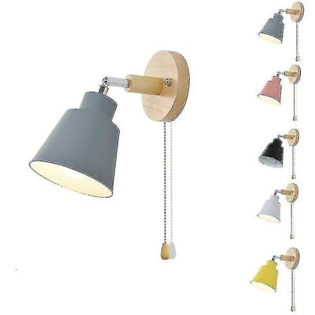 Nattbordslampe nordisk tre vegglampe nattbord vegglampe soverom korridor vegglampe med glidelås Grå