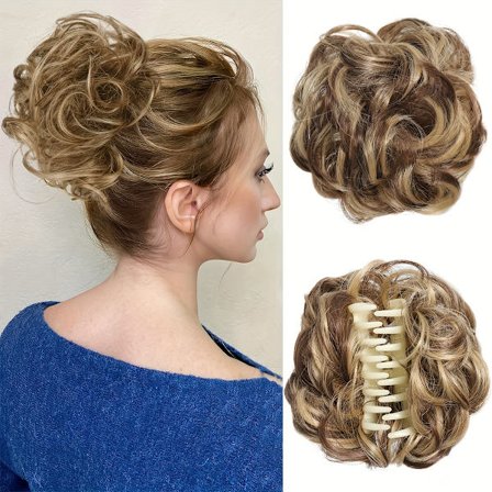 En pakke bølget krøllet rodet hårknold med små clips, stilfuldt kvindeligt hårtilbehør til forskellige hårtyper