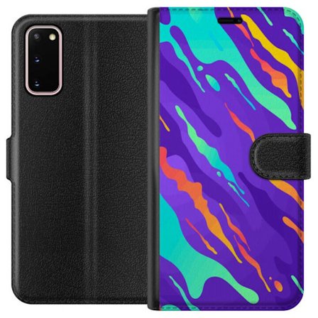 Kompatibel Tegnebogsetui til Samsung Galaxy S20 Farverigt abstrakt mønster med flydende former i lilla, turkis, gult og orange.