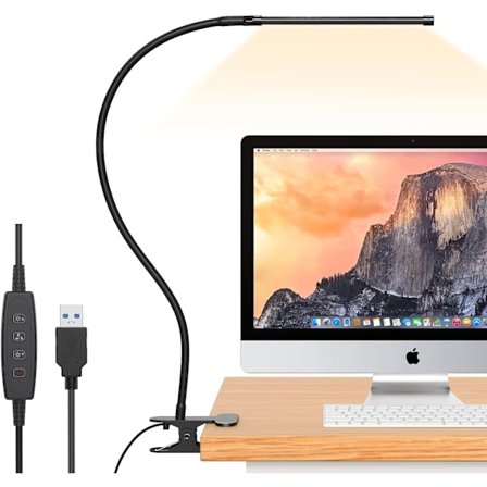 LED-bordlampe med dæmpbar lys - 【3 farvetemperaturer og 10 lysstyrkeniveauer】 40 cm fleksibel svanehals, nem at klemme på læselampe, arbejdslampe til 