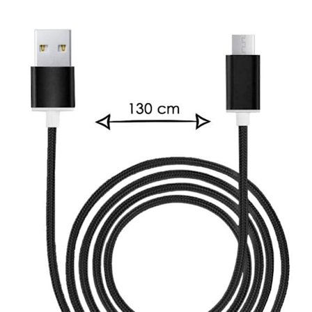 Micro USB-kabel för Samsung Galaxy A7 2018 Nylonflätad USB-kabel 1,3 meter snabbladdning-synkronisering-dataöverföringskabel - SVART