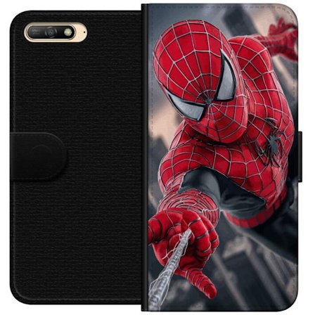 Kompatibelt Plånboksfodral till Huawei Huawei Y6 (2018) Dynamisk Spider-Man-illustration i actionperspektiv, superhjältetema med rörelseekonomi och