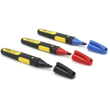 STANLEY FatMax 0-47-315 Merkepenn bred spiss, 3-pakning, svart/rød/blå, Markere & markører