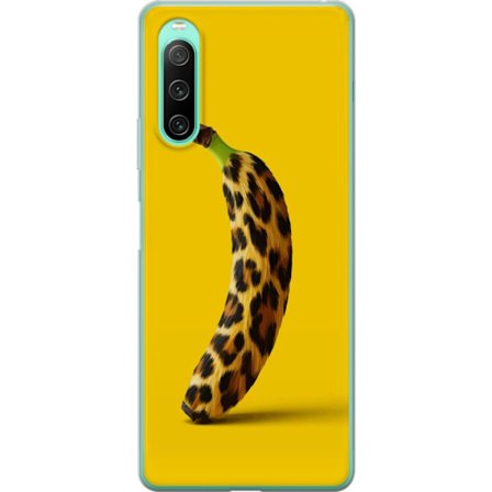 Kompatibelt Mobilskal till Sony Sony Xperia 10 IV Banan med leopardmönster mot gul bakgrund i en kreativ och lekfull design