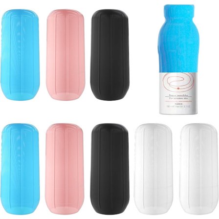 ING 8-delt lækagesikre silikone toilettaske flaskeærmer, genanvendelige rejsestørrelser, egnet til shampoo- og shower gel-flasker i rejsetasker