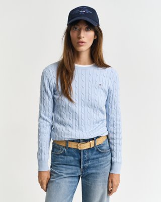 GANT - Kabelstrikket bomullsgenser med stretch til dame fresh blue