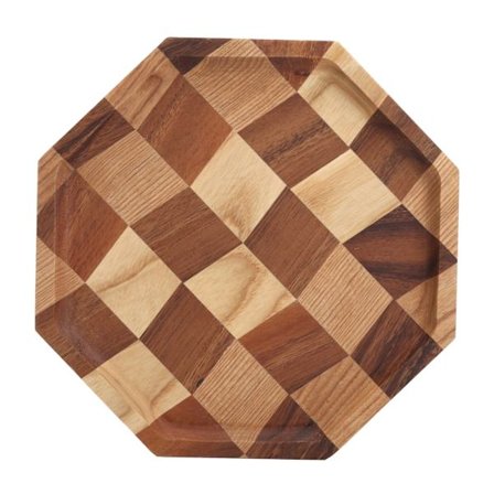 Ruudukkokuvioinen puinen tarjotin hedelmille, jälkiruoille, teelle ja leivälle 24x24cm