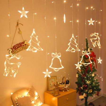 LED Gardinlys Juleferie Værelse Ornamentale Festoon Lampe Kreativ Hjorte Klokke Juletræ White Christmas USB