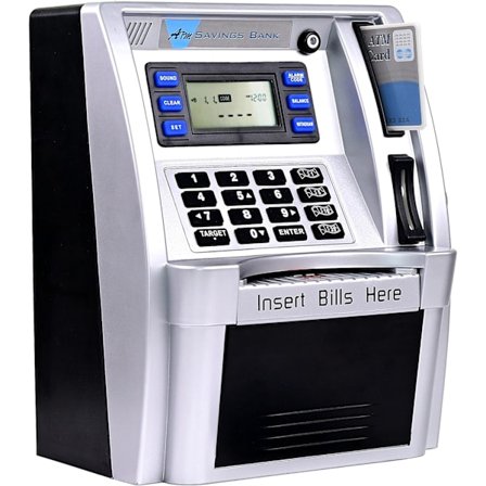 Pund Version Elektronisk ATM Sparekasse Digital Spargris Pengemaskine, Elektronisk Kasse, Stemmemeddelelse, Møntgenkendelse Sølv sort