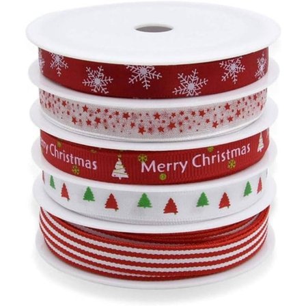 Julklapp Grosgrain -nauhapaketti, 5 rullaa, 5 m, värikäs jouluteema
