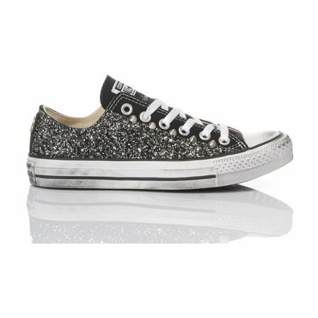 Converse Customized Sneakers 128 Glitter OX , Zwart , Dames , Maat: 37 EU