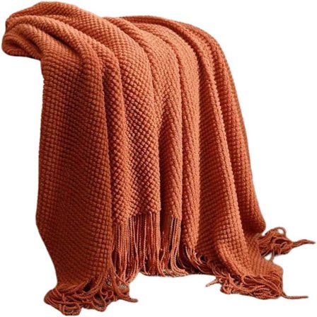 ING Frynsetæppe til Sofa 130x180 Cm Åndbart Blødt Vævet Plaid Brun Rød Efterårstæppe til Kontor Stue Soveværelse